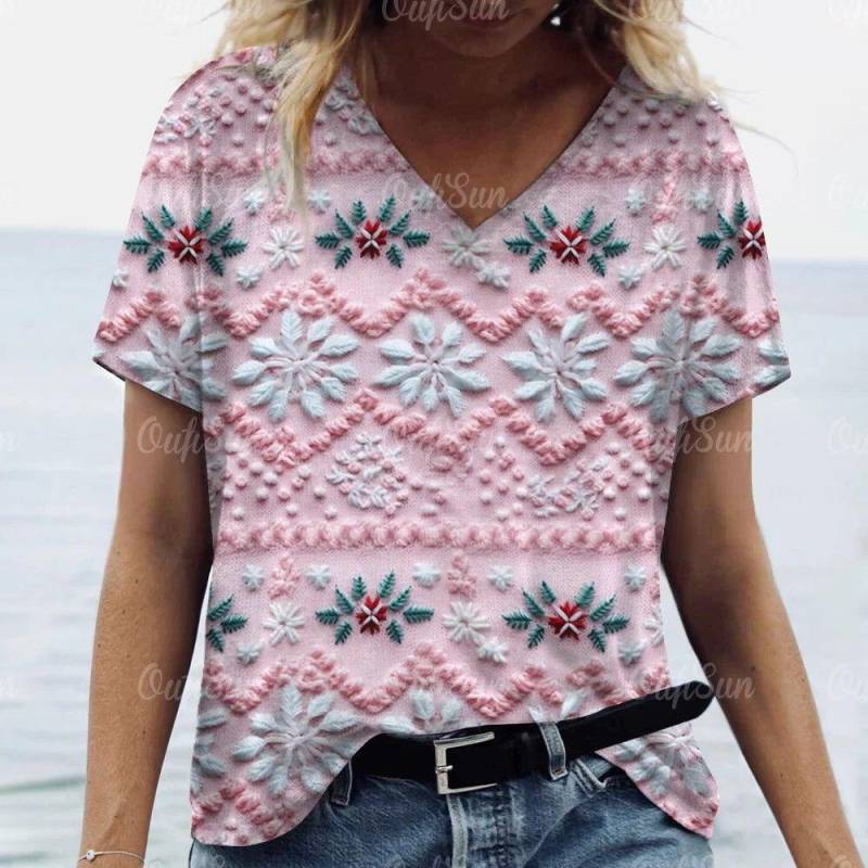 Neue Weihnachten Für Frauen T-Shirt 3D Santa Claus Drucken Kurzarm T-stücke V-ausschnitt Übergroßen Streetwear Weibliche Harajuku Pullover Tops XL von Joom DACH