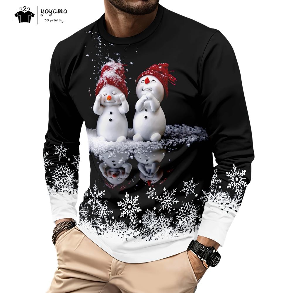 Neue Weihnachten Herren Langarm Schneemann Grafik T-Shirts Herren Herbstmode Übergröße Herren Kleidung Trendy Hundred Y2k Herrenbekleidung 2XL von Joom DACH