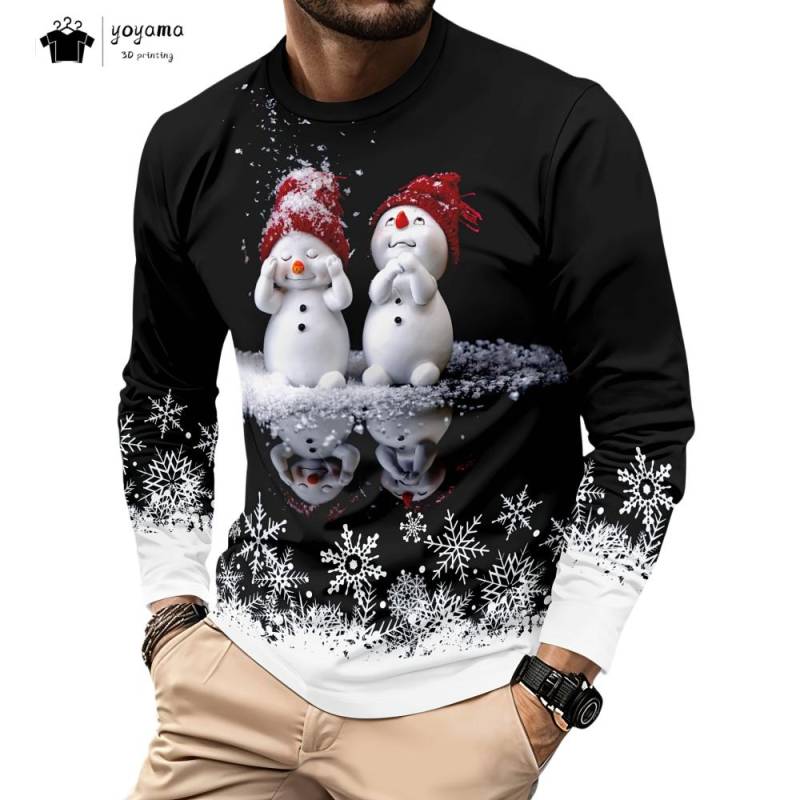 Neue Weihnachten Herren Langarm Schneemann Grafik T-Shirts Herren Herbstmode Übergröße Herren Kleidung Trendy Hundred Y2k Herrenbekleidung 2XL von Joom DACH