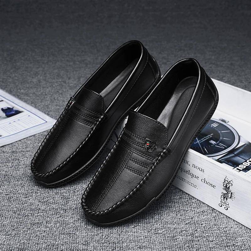 Neue Weiße Leder Herren Freizeitschuhe Luxusmarke Schwarz Formelle Kleiderschuhe Designer Herren Slipper Atmungsaktive Slipper Fahrschuhe 39 von Joom DACH