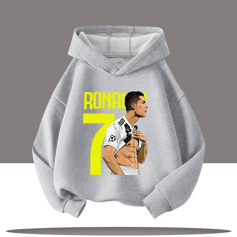Neue Winter-/Herbstkleidung Ronaldo Kinder Kapuzensweatshirt Jungen Sportshirt Fußballstar Cartoon-Druck Kinder Freizeit-Hoodies 110 von Joom DACH