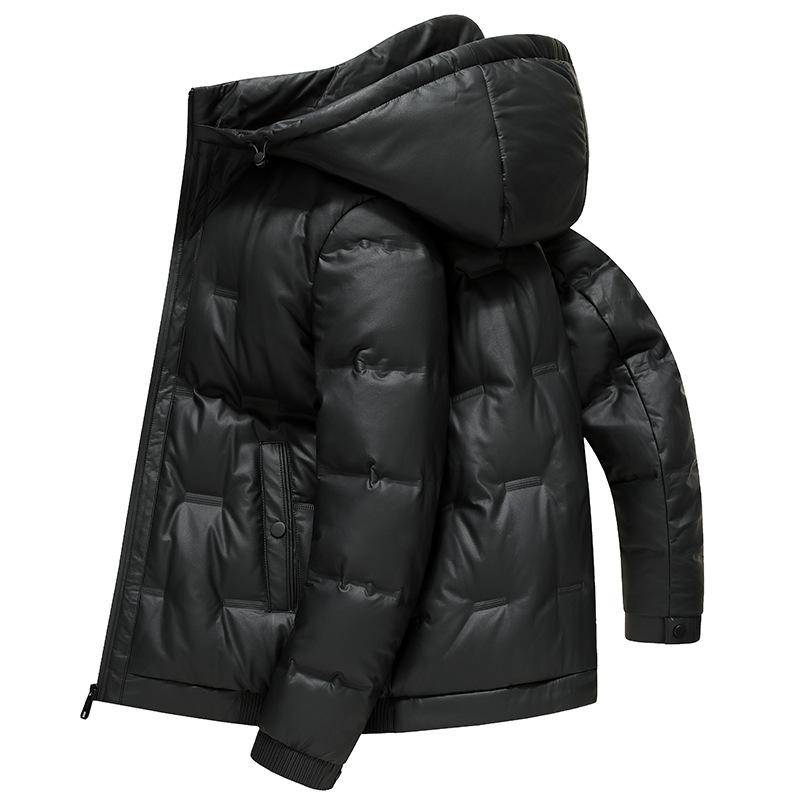 Neue Winter 90 Weiße Entendaunen Leder Daunenjacke Herren Kurze Kältefeste Große Daunenjacke 6XL schwarz von Joom DACH