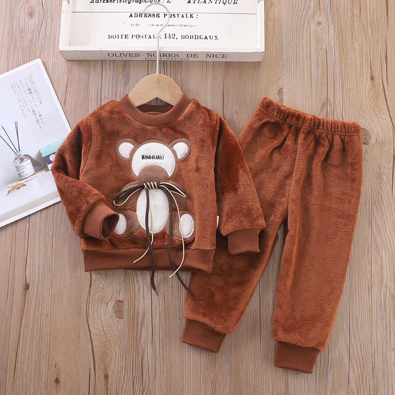Neue Winter Baby Mädchen Jungen Homewear Sets Herbst Mode Flanell Fleece Kleidung Kinder Cartoon Bär Nachtwäsche Kinder Pyjamas 120 von Joom DACH