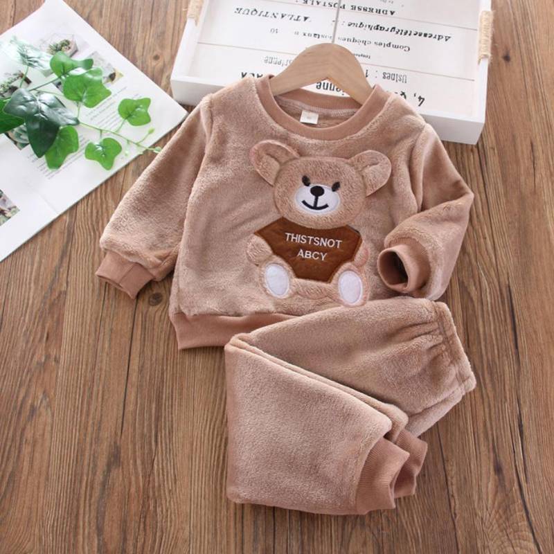Neue Winter Baby Mädchen Jungen Homewear Sets Herbst Mode Flanell Fleece Kleidung Kinder Cartoon Bär Nachtwäsche Kinder Pyjamas 120 von Joom DACH