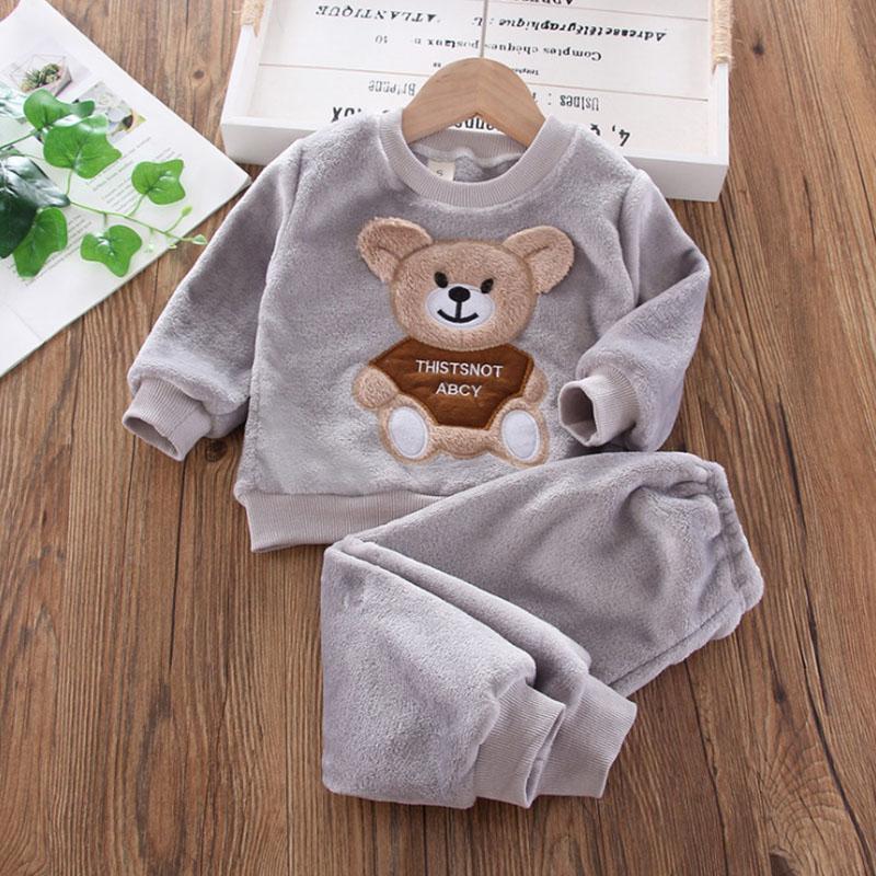 Neue Winter Baby Mädchen Jungen Homewear Sets Herbst Mode Flanell Fleece Kleidung Kinder Cartoon Bär Nachtwäsche Kinder Pyjamas 130 von Joom DACH
