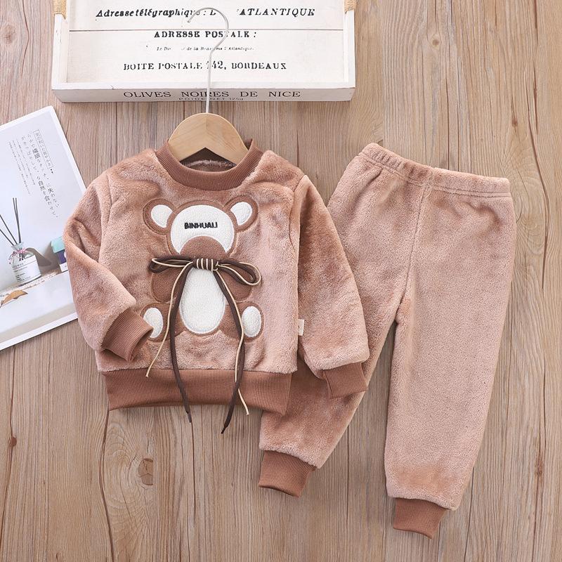 Neue Winter Baby Mädchen Jungen Homewear Sets Herbst Mode Flanell Fleece Kleidung Kinder Cartoon Bär Nachtwäsche Kinder Pyjamas 80 von Joom DACH
