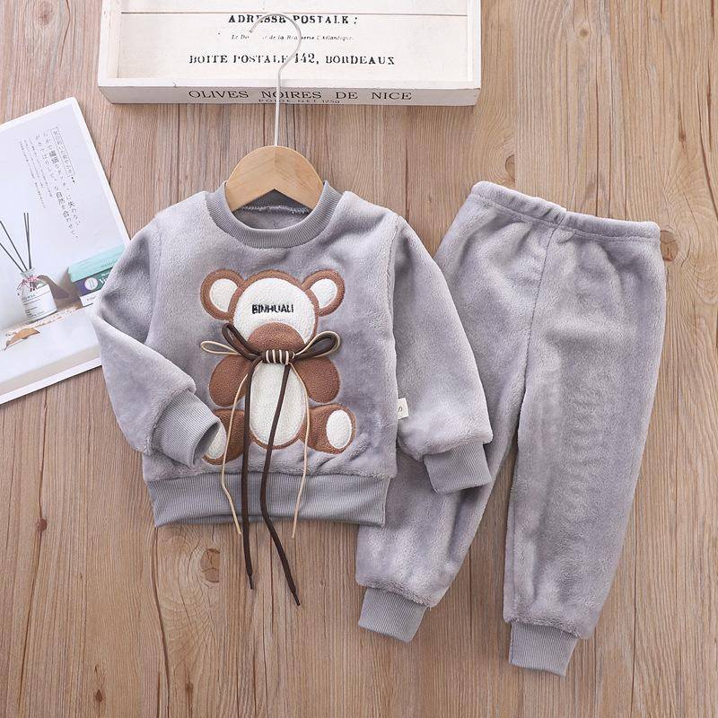 Neue Winter Baby Mädchen Jungen Homewear Sets Herbst Mode Flanell Fleece Kleidung Kinder Cartoon Bär Nachtwäsche Kinder Pyjamas 80 von Joom DACH