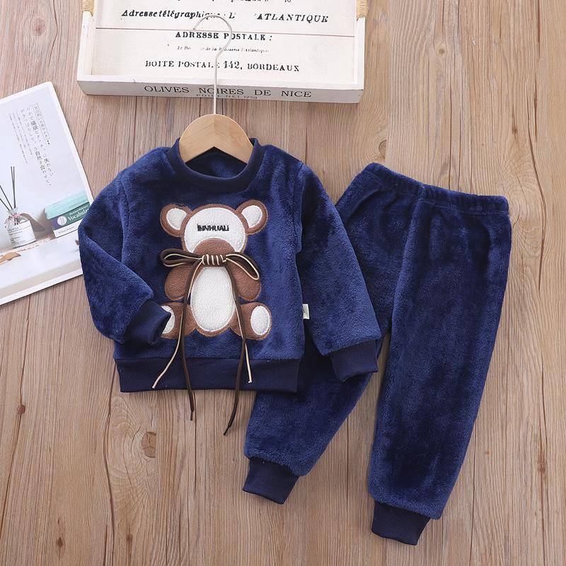 Neue Winter Baby Mädchen Jungen Homewear Sets Herbst Mode Flanell Fleece Kleidung Kinder Cartoon Bär Nachtwäsche Kinder Pyjamas 90 von Joom DACH