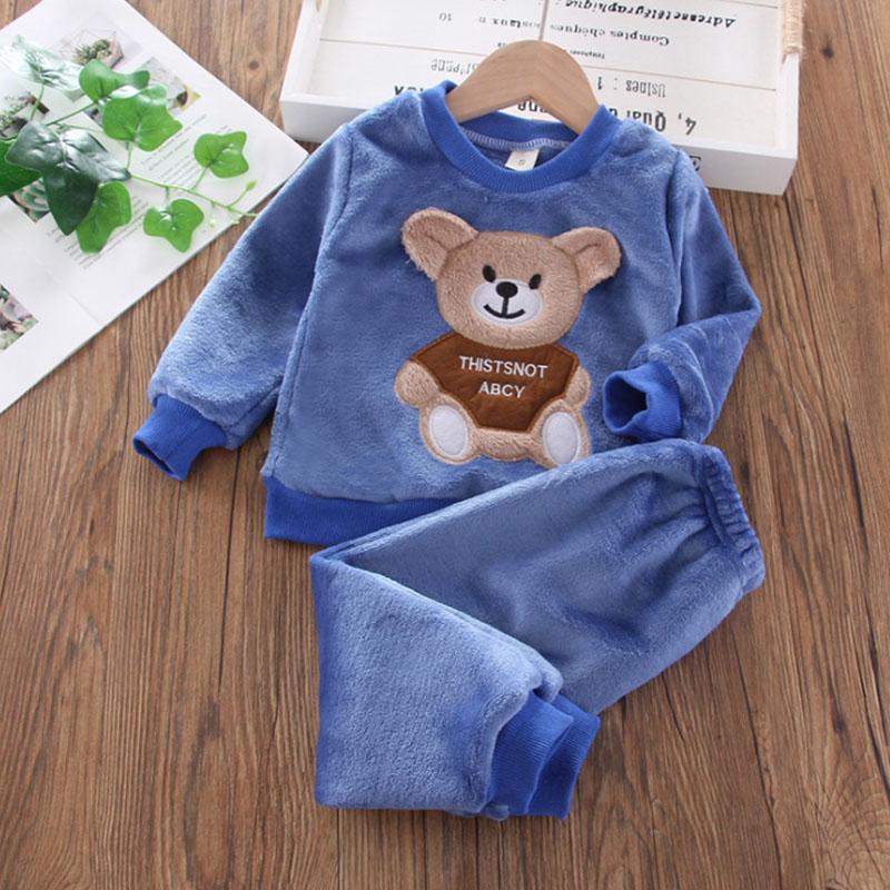Neue Winter Baby Mädchen Jungen Homewear Sets Herbst Mode Flanell Fleece Kleidung Kinder Cartoon Bär Nachtwäsche Kinder Pyjamas 90 von Joom DACH