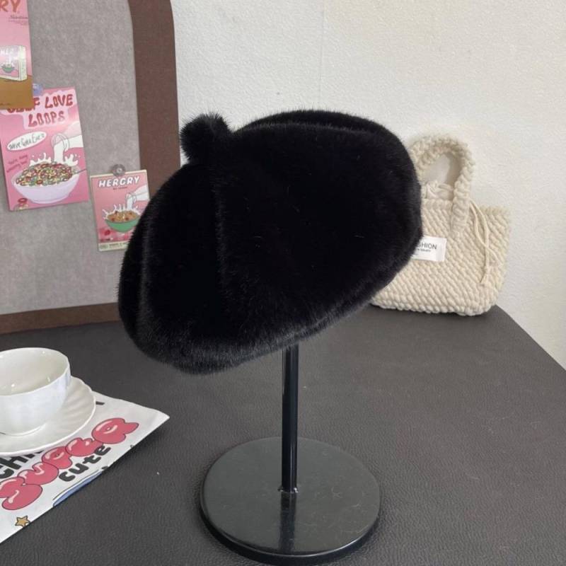 Neue Winter-Baskenmütze Damen Vielseitige Herbst- und Winter-Auslands-Kürbis-Verdickte Mütze Nerz Mode Warme Mütze schwarz von Joom DACH