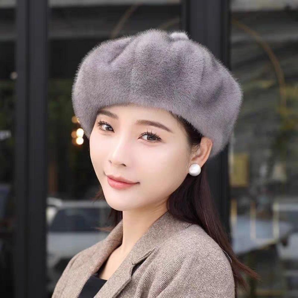 Neue Winter-Baskenmütze Damen Vielseitige Herbst- und Winter-Auslands-Kürbis-Verdickte Mütze Nerz Mode Warme Mütze von Joom DACH