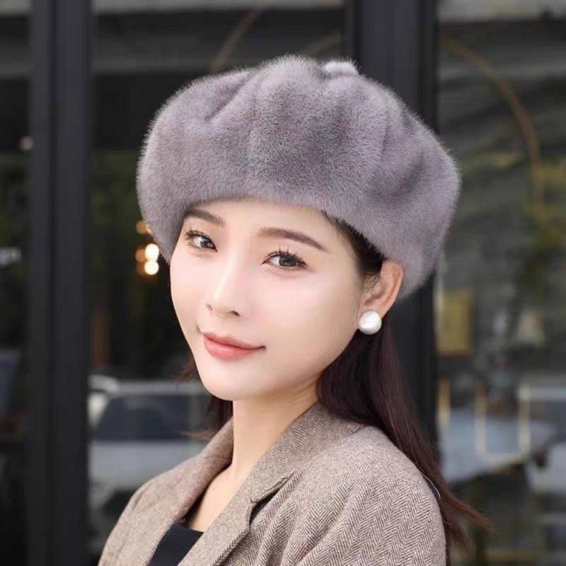 Neue Winter-Baskenmütze Damen Vielseitige Herbst- und Winter-Auslands-Kürbis-Verdickte Mütze Nerz Mode Warme Mütze von Joom DACH