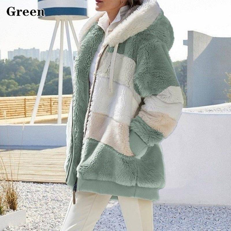 Neue Winter Damen Jacke Mit Kapuze Warme Plüsch Lose Jacke für Frauen Patchwork Winter Oberbekleidung Faux Pelz Zipper Damen Parka mantel XXL grün von Joom DACH