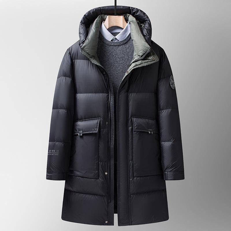 Neue Winter-Daunenjacke mit Kapuze aus weißer Entendaunen für Herren, verdickte trendige Daunenjacke für Jugendliche, mittellange, kältebeständige Jacke XL von Joom DACH