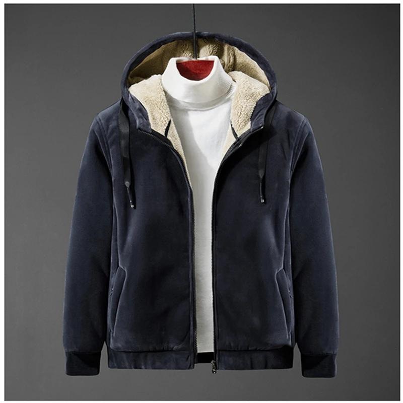 Neue Winter-Kapuzenjacke aus Fleece in Übergröße für Herren mit Reißverschluss und verdickter Kapuze 8XL grau von Joom DACH