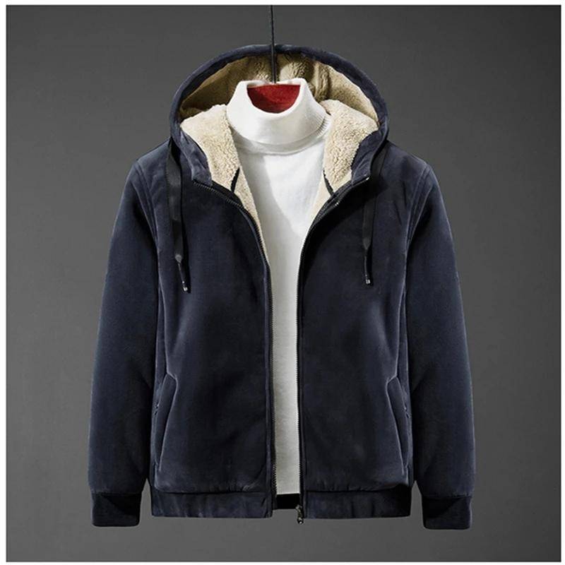 Neue Winter-Kapuzenjacke aus Fleece in Übergröße für Herren mit Reißverschluss und verdickter Kapuze 8XL grau von Joom DACH