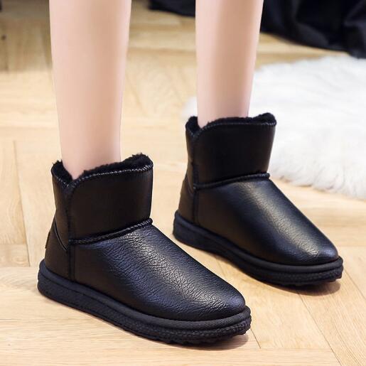 Neue Winter Plus Samt Pu Wasserdichte Mittelrohr Schneestiefel Verdickte Warme Damenstiefel 35 -41 Flache Absätze Baumwollschuhe 41 schwarz von Joom DACH