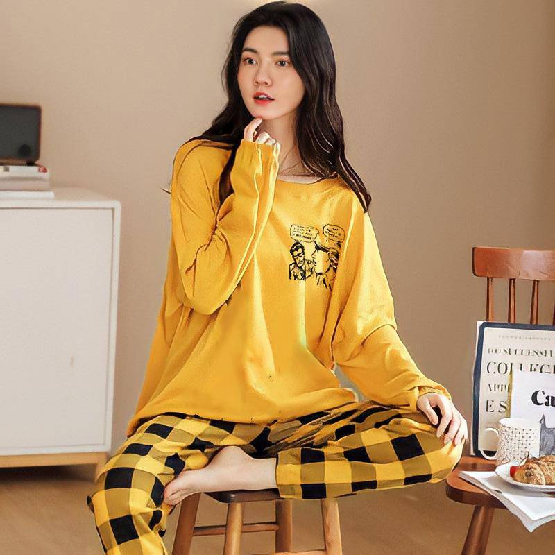 Neue Winter Pyjamas frauen Koreanische Version Lange ärmeln Homewear Anzug Lose Große Größe Zwei-stück Anzug Kann draußen getragen werden M von Joom DACH