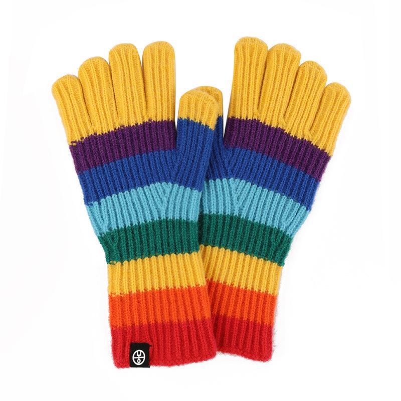 Neue Winter Regenbogen gestreifte Strickfingerlose Handschuhe Warme Damen Touchscreen Handschuhe Reiten Kaltgarn Handschuhe One Size von Joom DACH