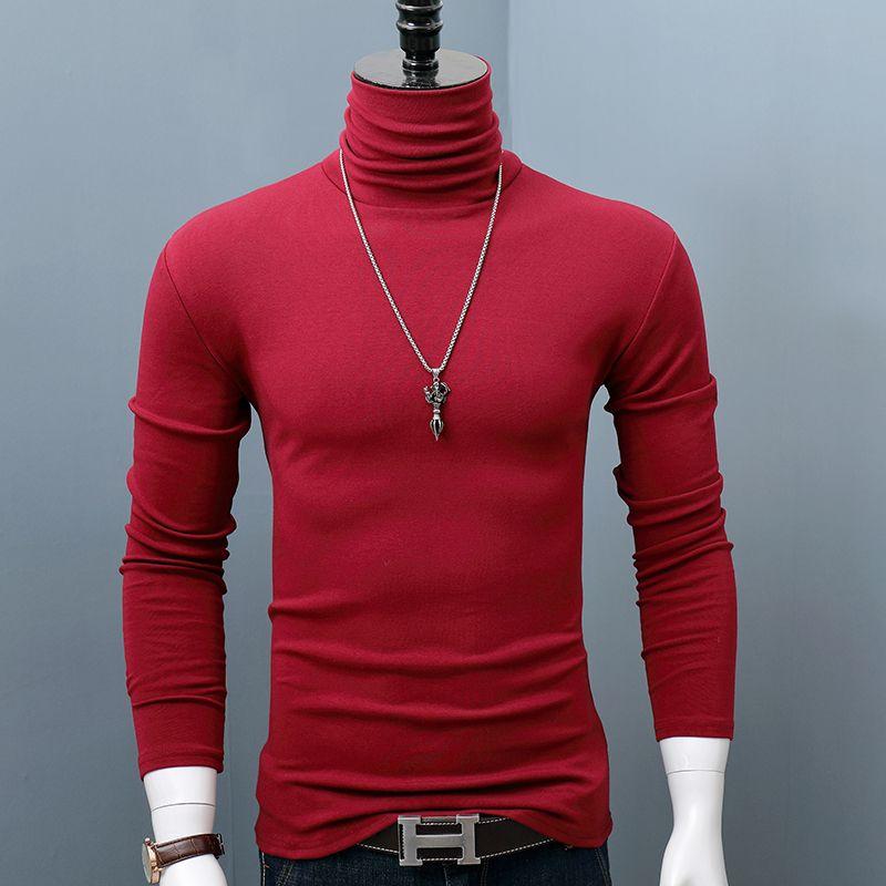 Neue Winter Rollkragen Dicke Herren Pullover Casual Schildkröte Hals Einfarbig Qualität Warme Dünne Rollkragen Pullover Pullover Männer S weinrot von Joom DACH