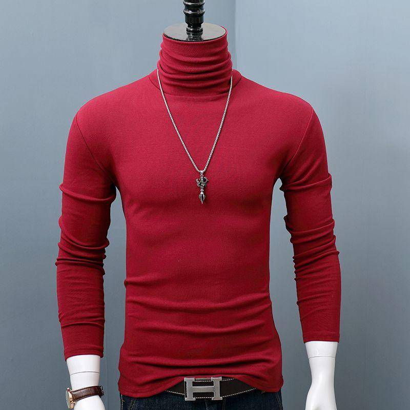 Neue Winter Rollkragen Dicke Herren Pullover Casual Schildkröte Hals Einfarbig Qualität Warme Dünne Rollkragen Pullover Pullover Männer S weinrot von Joom DACH