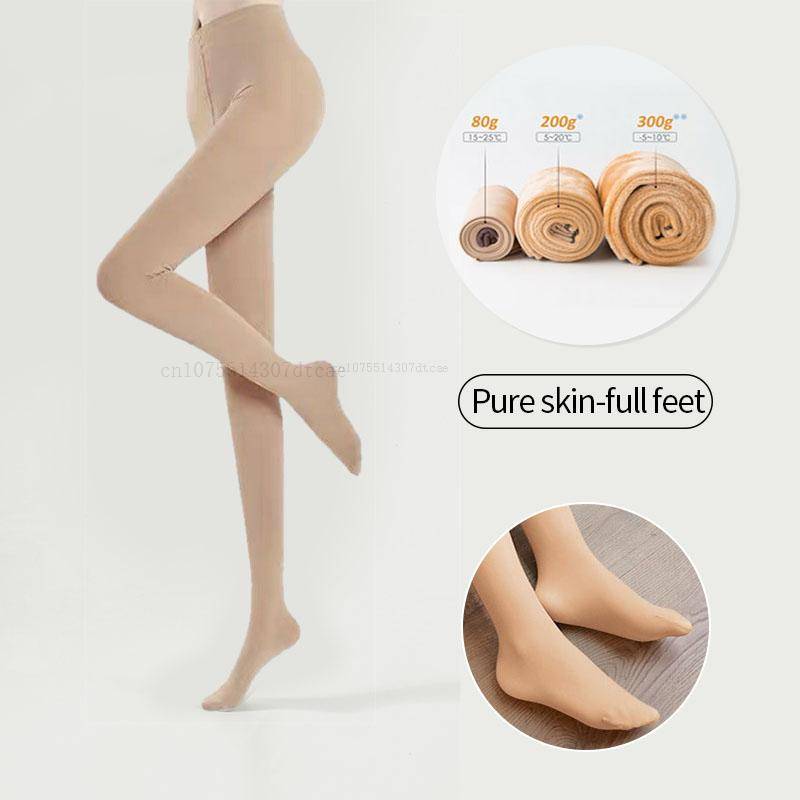 Neue Winter Warme Strumpfhosen Strumpfhosen Frauen Fleece Socken Hohe Taille Thermische Strumpf Isolierte Hosen Gefälschte Durchscheinende Leggings Strumpfhosen 220g-full feet beige von Joom DACH
