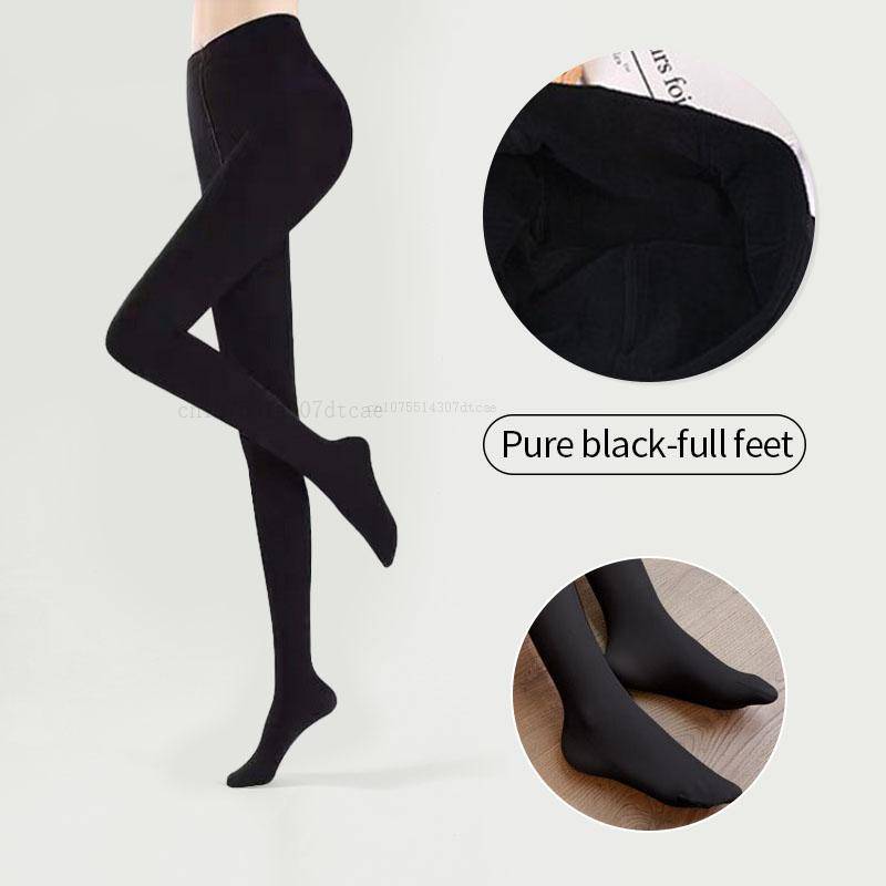 Neue Winter Warme Strumpfhosen Strumpfhosen Frauen Fleece Socken Hohe Taille Thermische Strumpf Isolierte Hosen Gefälschte Durchscheinende Leggings Strumpfhosen 220g-full feet coole schwarze von Joom DACH