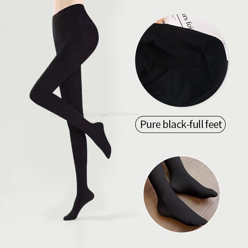 Neue Winter Warme Strumpfhosen Strumpfhosen Frauen Fleece Socken Hohe Taille Thermische Strumpf Isolierte Hosen Gefälschte Durchscheinende Leggings Strumpfhosen 300g-full feet coole schwarze von Joom DACH