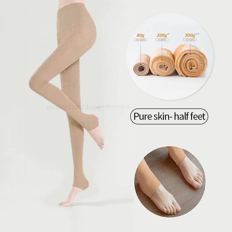 Neue Winter Warme Strumpfhosen Strumpfhosen Frauen Fleece Socken Hohe Taille Thermische Strumpf Isolierte Hosen Gefälschte Durchscheinende Leggings Strumpfhosen 300g-half feet beige von Joom DACH