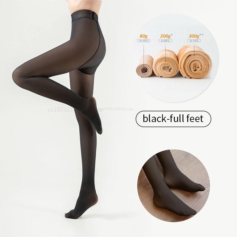 Neue Winter Warme Strumpfhosen Strumpfhosen Frauen Fleece Socken Hohe Taille Thermische Strumpf Isolierte Hosen Gefälschte Durchscheinende Leggings Strumpfhosen 85g-full feet schwarz von Joom DACH
