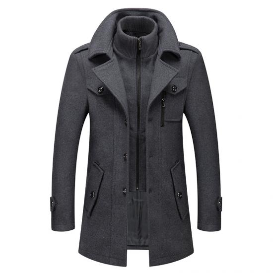 Neue Winter Wolle Mantel Männer Mode Doppel Kragen Dicke Jacke Einreiher Trenchcoat Männer Casual Wolle Blends Mäntel Männer 5XL grau von Joom DACH