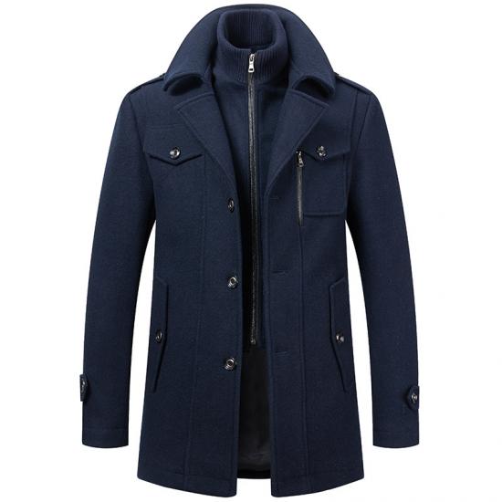 Neue Winter Wolle Mantel Männer Mode Doppel Kragen Dicke Jacke Einreiher Trenchcoat Männer Casual Wolle Blends Mäntel Männer 5XL navy blau von Joom DACH