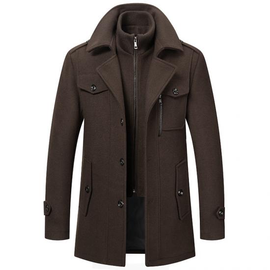 Neue Winter Wolle Mantel Männer Mode Doppel Kragen Dicke Jacke Einreiher Trenchcoat Männer Casual Wolle Blends Mäntel Männer M kaffeebraun von Joom DACH