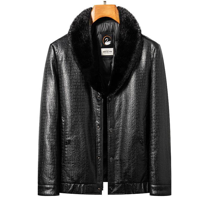 Neue Winter männer Unten Jacke männer Mode Casual Nerz Pelz Kragen Echtes Leder Jacke Mittleren Alters Leder Jacke XXXXL schwarz von Joom DACH