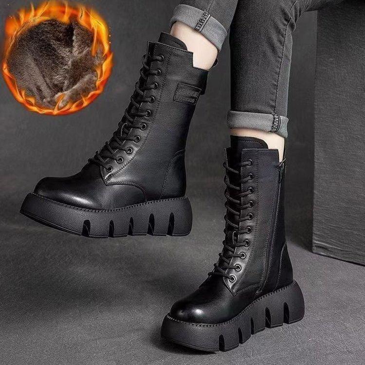Neue Winter & Herbst Frauen Leder Stiefel Mode Dicken Sohlen Bequeme Casual Weibliche Schuhe 38 von Joom DACH