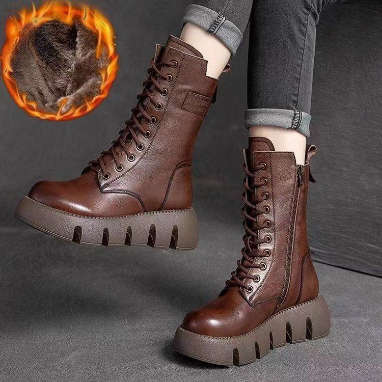 Neue Winter & Herbst Frauen Leder Stiefel Mode Dicken Sohlen Bequeme Casual Weibliche Schuhe 39 von Joom DACH
