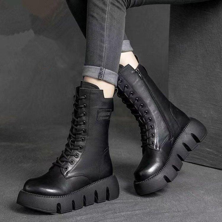 Neue Winter & Herbst Frauen Leder Stiefel Mode Dicken Sohlen Bequeme Casual Weibliche Schuhe 41 von Joom DACH