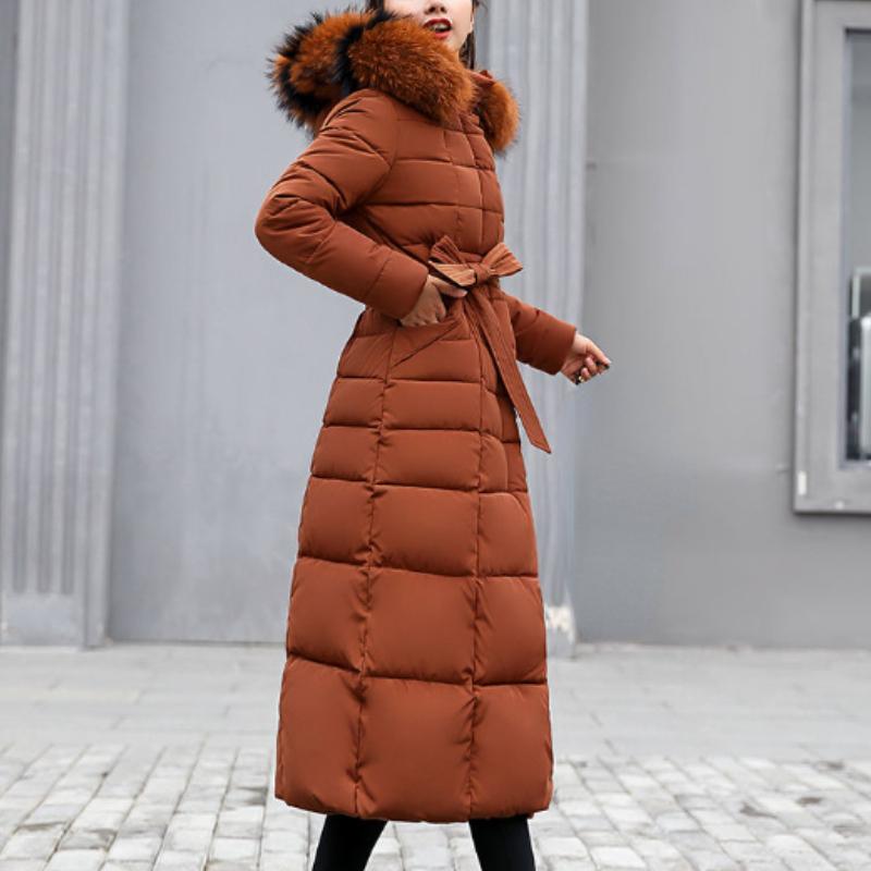 Neue Winterjacke Damen Warm Mode Schleife Gürtel Kragen Langes Kleid Damen Dicker Mantel M orange von Joom DACH