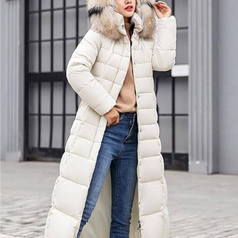 Neue Winterjacke Damen Warm Mode Schleife Gürtel Kragen Langes Kleid Damen Dicker Mantel XXXL beige von Joom DACH