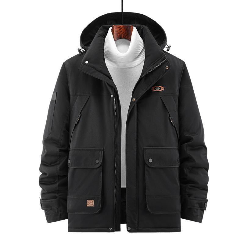 Neue Winterjacke für Herren aus Baumwolle mit mehreren Taschen, lockere, große Baumwolljacke mit abnehmbarer Mütze 4XL von Joom DACH