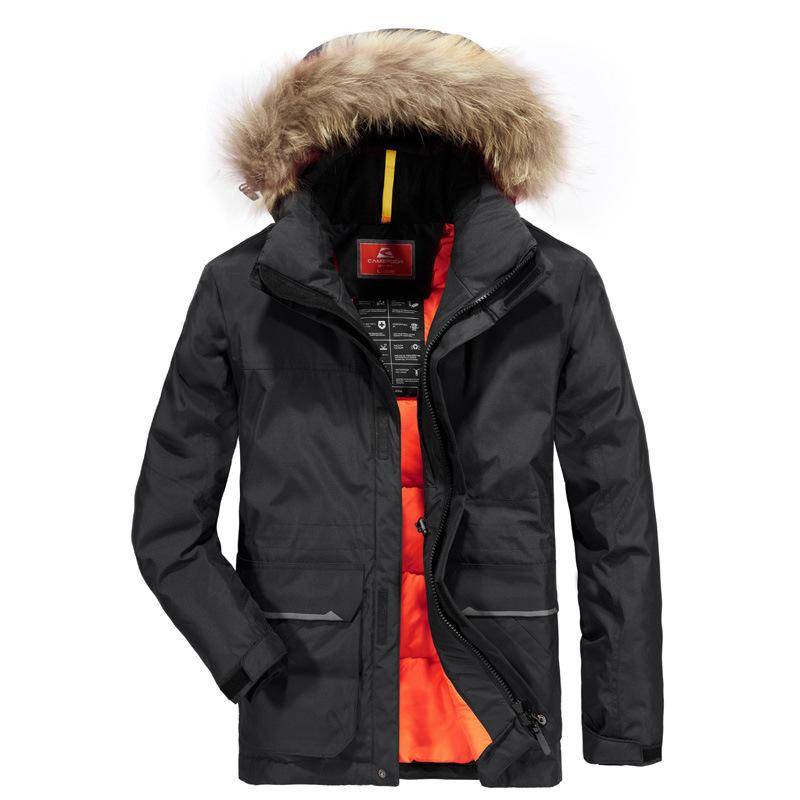 Neue Winterjacke für Herren im Business-Stil, mittellang, mit Kapuze, Daunenpelzkragen, dicke warme Baumwolljacke 4XL von Joom DACH