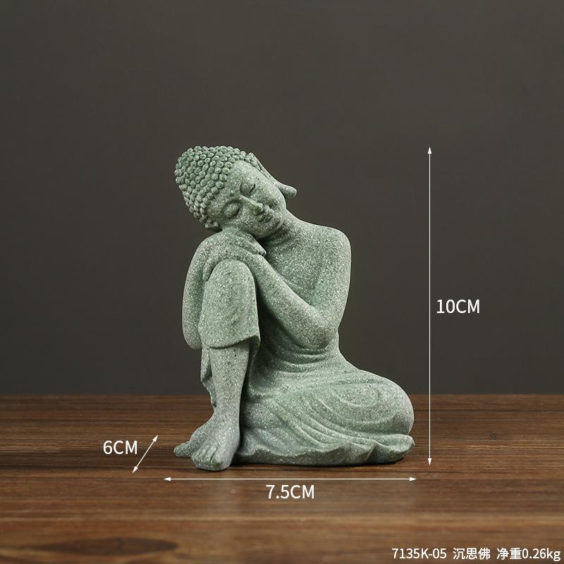 Neue Zen-Buddha-Statue im chinesischen Stil, Sitzhaltung, Dekoration, kreatives Teehaustier aus grünem Sandstein cyanblau von Joom DACH