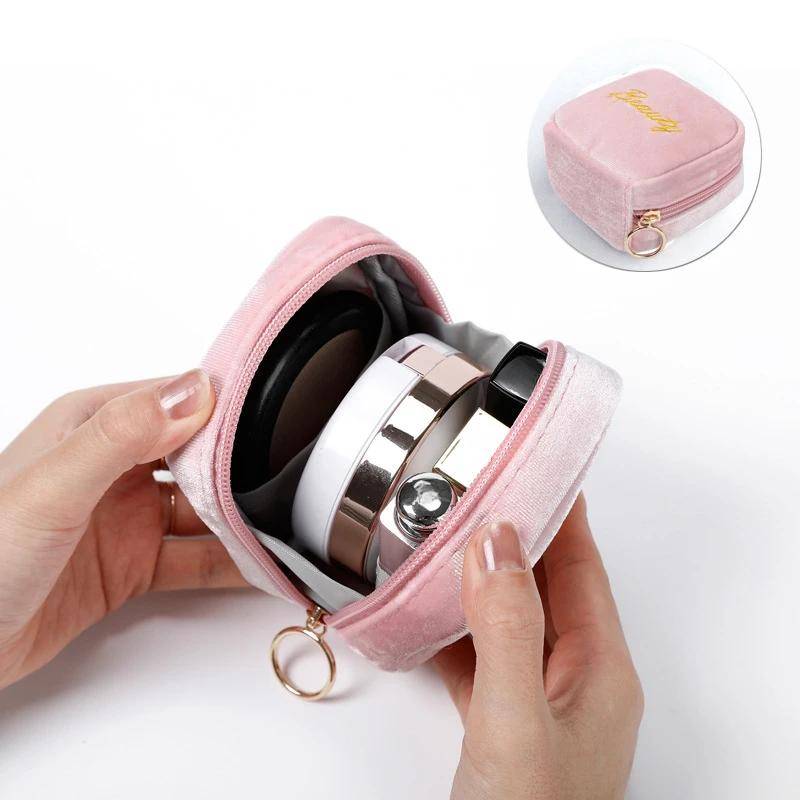 Neue bestickte Brief Kosmetiktasche Frauen kleine Lippenstift Kopfhörer Damenbinde Lagerung Organizer Fall Kulturbeutel Make-up Taschen rosa von Joom DACH