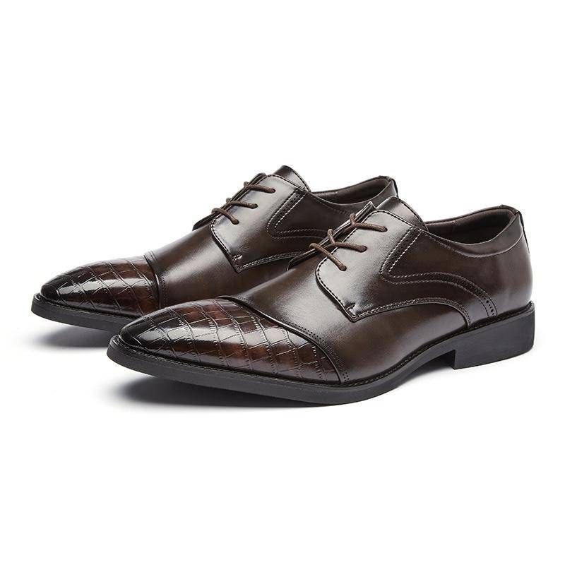 Neue britische Frühlings- und Herbst-Business-Lederschuhe mit weicher Unterseite für formelle Herren-Casual-Büro-Spitze-Herrenschuhe Derby-Hochzeit 45 dunkelbraune von Joom DACH