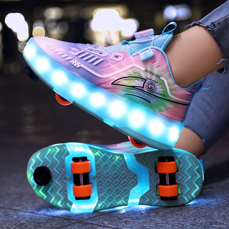 Neue bunte Lichter Upgrade Runaway Schnürsenkel, Bremsen Jungen Burst Schuhe Mädchen Kinder Slalom Vier Räder Doppelräder mit Rädern 37 von Joom DACH