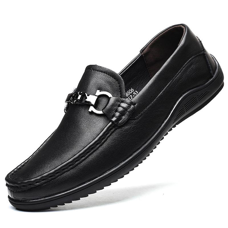 Neue einfache Herren Freizeitschuhe Herren-Set von Füßen Lederschuhe Schwarze Fahrschuhe Echtes Leder Peas Schuhe Männer 48 schwarz von Joom DACH
