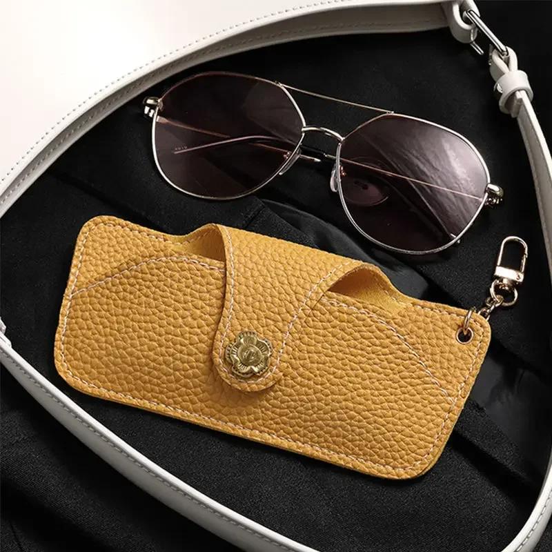 Neue einfarbige Mode aus echtem Leder Brillentasche Brillenetui Männer Frauen tragbare Sonnenbrillen Schutzhülle mit Schlüsselanhänger gelb von Joom DACH