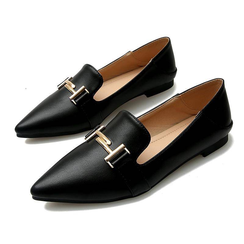 Neue einzelne Schuhe Damen flache Mode Metallschnalle weiche Sohle Ein Pedal Zwei tragen Schuhe Halbschuhe 40 schwarz von Joom DACH