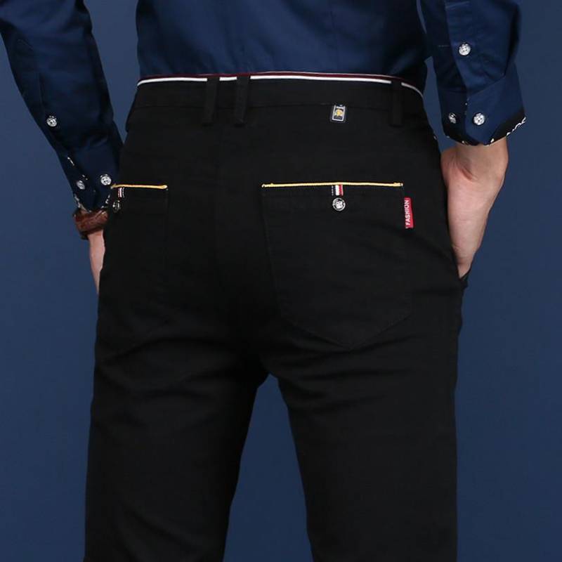 Neue elastische, vielseitige Freizeithose für Herren, schmal geschnittene Businesshose aus Baumwolle mit geradem Bein für Herren 34 schwarz von Joom DACH