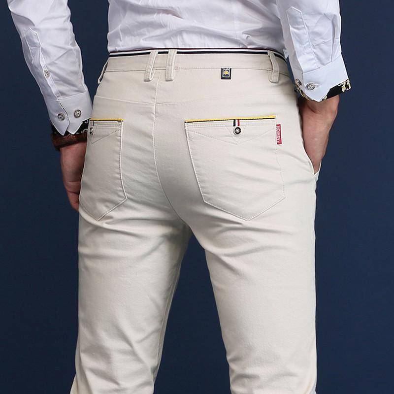 Neue elastische, vielseitige Freizeithose für Herren, schmal geschnittene Businesshose aus Baumwolle mit geradem Bein für Herren 34 beige von Joom DACH